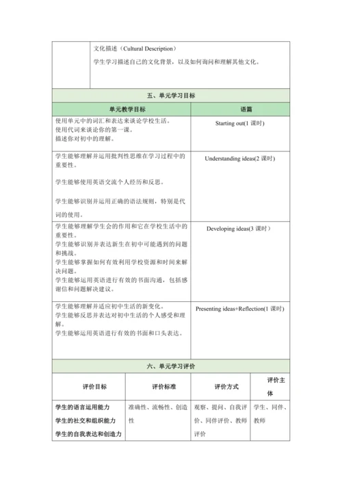 （新课标）Unit 1 A new start 大单元教学设计 外研版（2024）七年级上册
