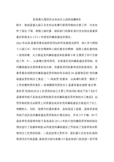 在县委九届四次全体会议上述职述廉报告