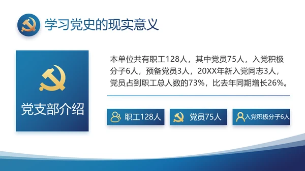 蓝色党建党支部年终工作总结汇报计划PPT党课