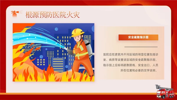红色卡通企业医院消防安全培训学习警惕火灾消防日宣传PPT模板全国消防日