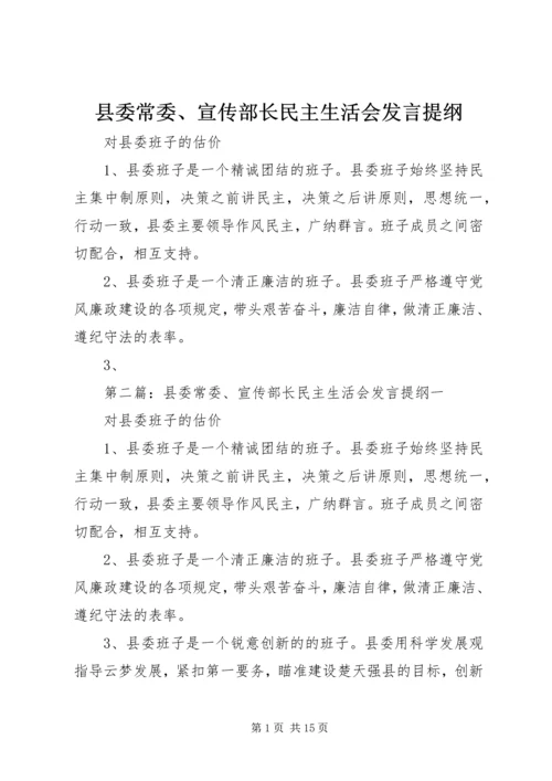 县委常委、宣传部长民主生活会发言提纲 (2).docx