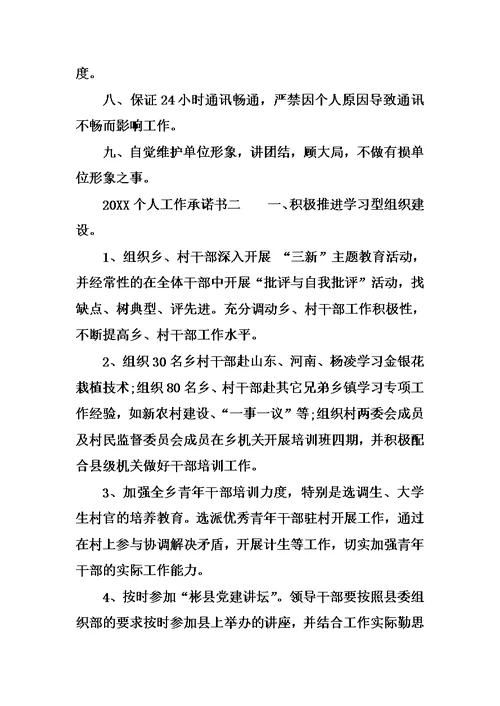 20XX个人工作承诺书范文