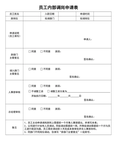员工内部调岗申请表