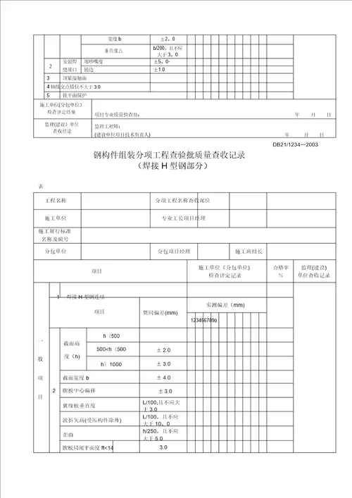 分项工程质量验收记录