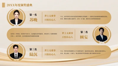黄色商务风三项颁奖排版PPT单页