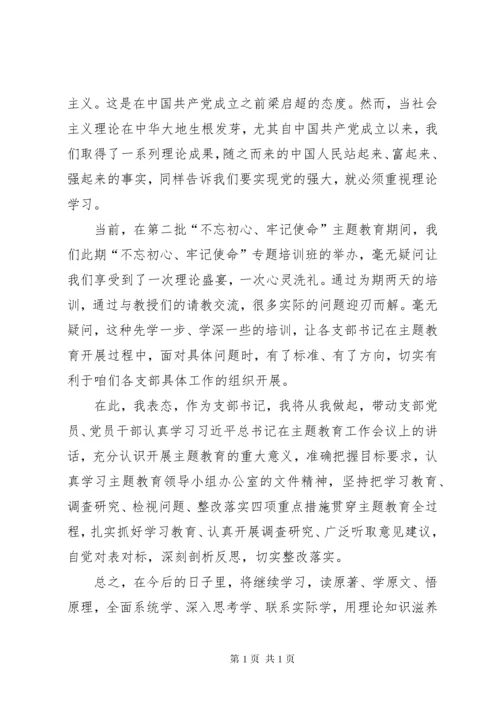 第二批“不忘初心、牢记使命”主题教育支部书记表态发言.docx