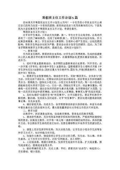 寒假班主任工作计划5篇