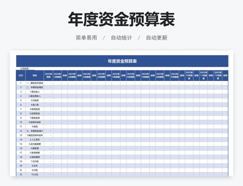 年度资金预算表