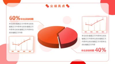 红色渐变2项饼图对比业绩亮点