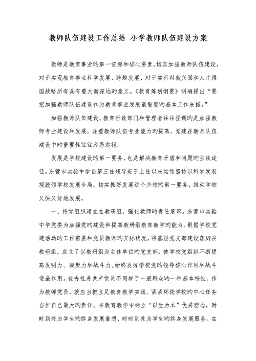 2022年老师队伍建设工作总结 小学老师队伍建设方案