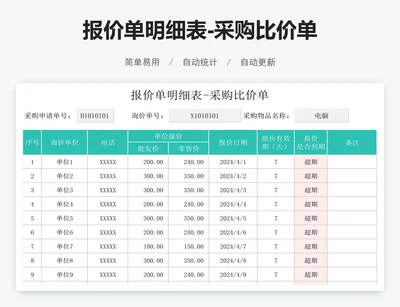 报价单明细表-采购比价单