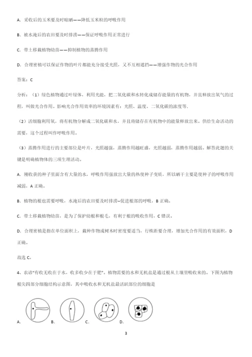 人教版2023初中生物七年级上册第三单元生物圈中的绿色植物重点知识点大全.docx