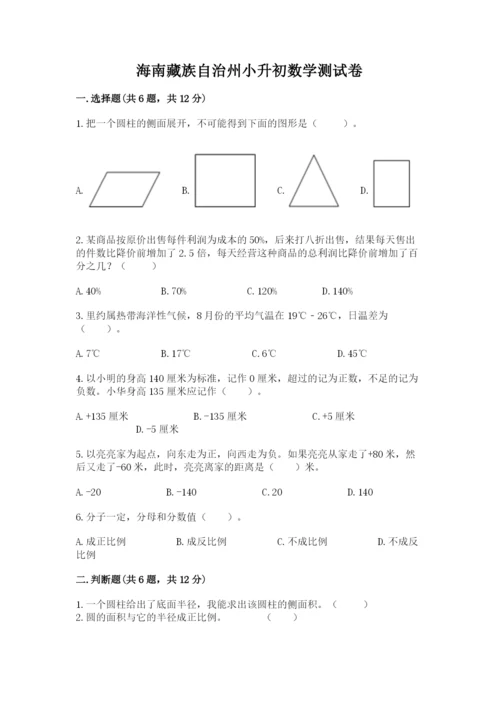 海南藏族自治州小升初数学测试卷及答案1套.docx