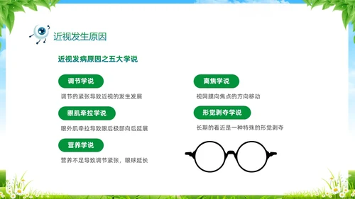 绿色清新展板风卡通儿童保护视力保护眼睛远离近视中小学近视防控家长会预防近视
