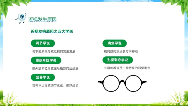 绿色清新展板风卡通儿童保护视力保护眼睛远离近视中小学近视防控家长会预防近视