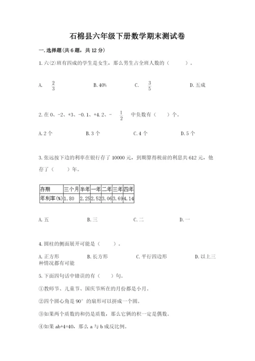 石棉县六年级下册数学期末测试卷最新.docx