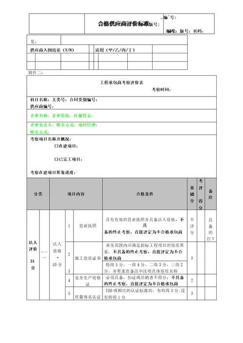 合格供应商评价标准