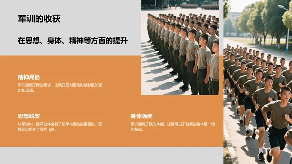 橙色商务风军训心得体会分享PPT模板