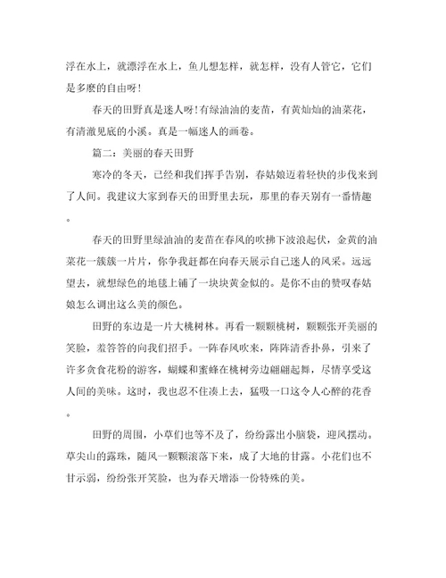美丽的春天田野作文