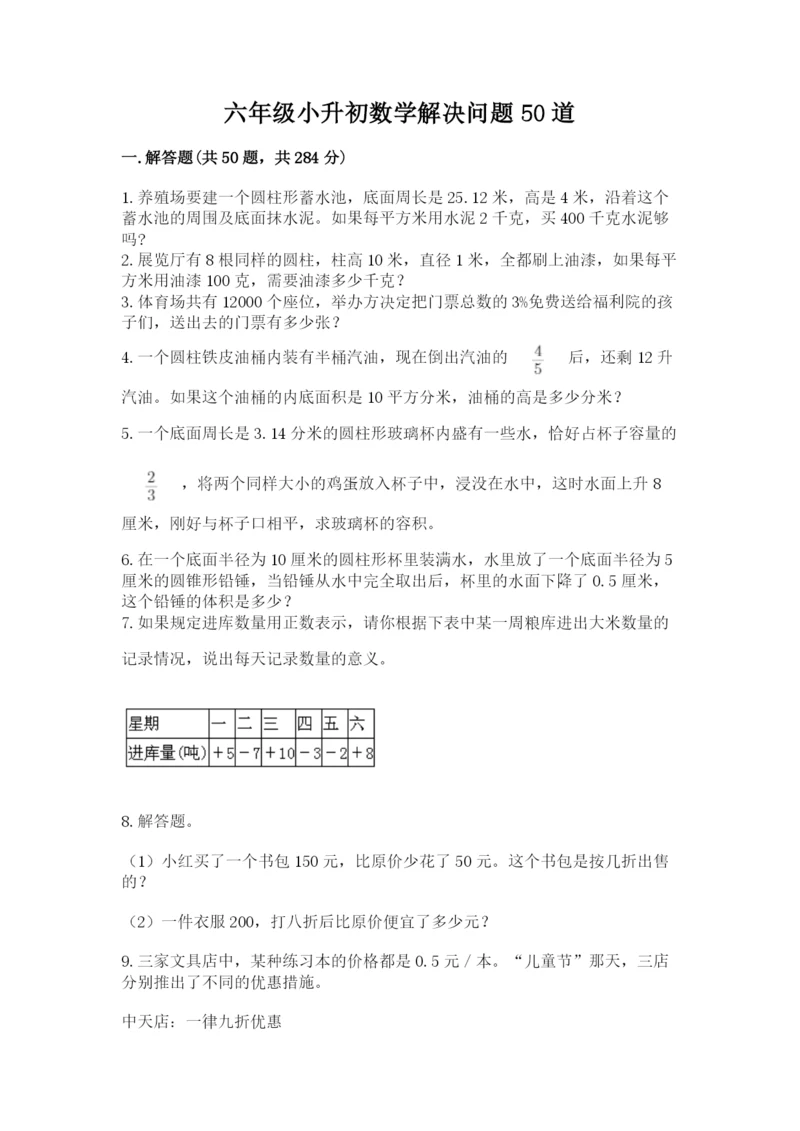 六年级小升初数学解决问题50道带答案（a卷）.docx