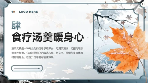 蓝灰色中国风霜降节气主题养生知识科普PPT模板