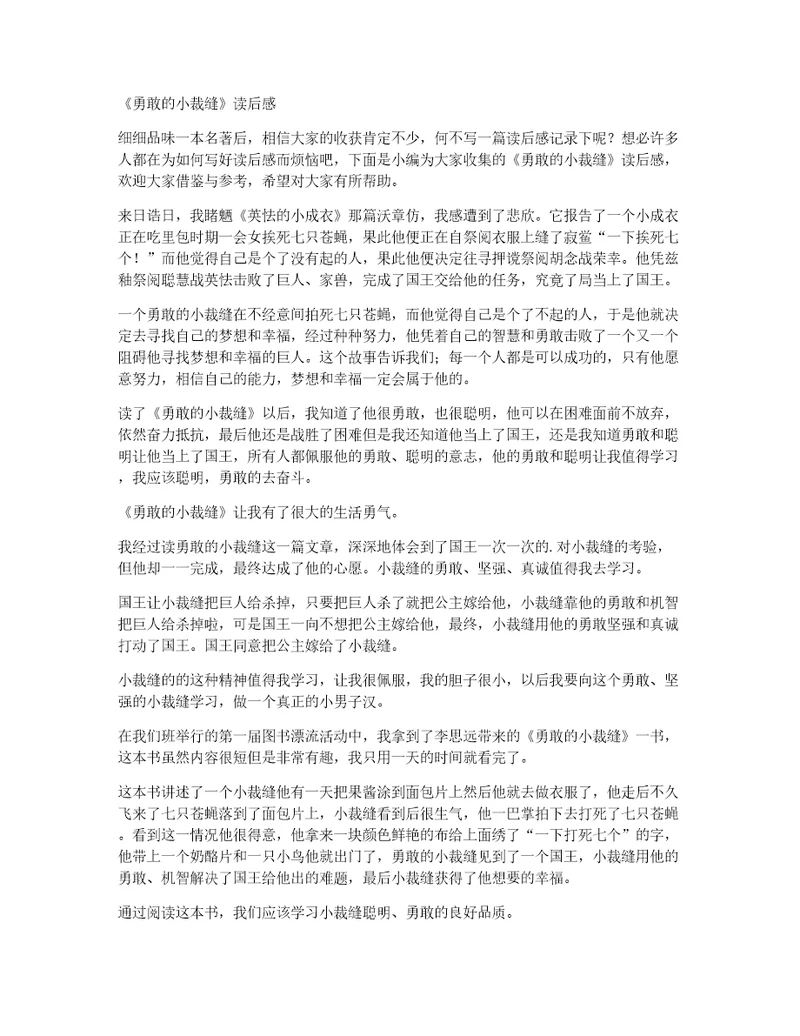 勇敢的小裁缝读后感