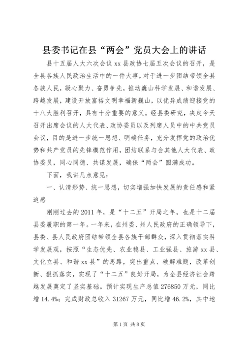 县委书记在县“两会”党员大会上的讲话.docx