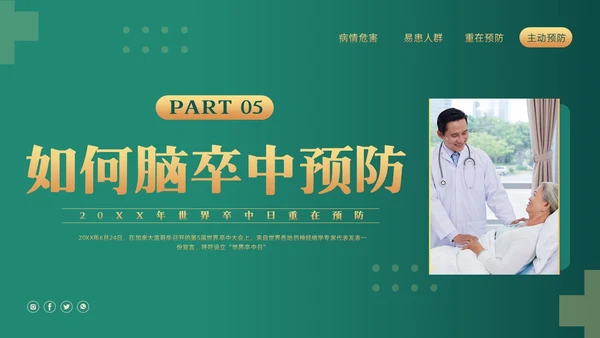 绿色简约世界卒中日重在预防PPT模板宣传PPT动态PPT