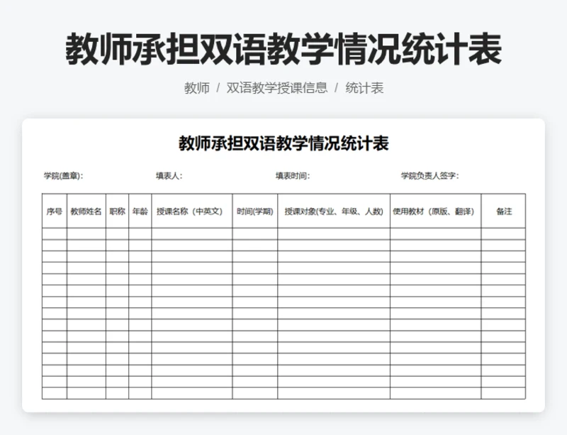 教师承担双语教学情况统计表