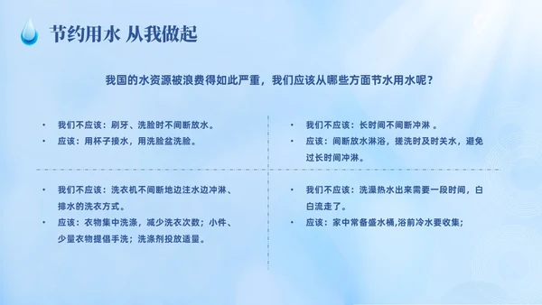 蓝色撕纸风节约用水主题班会世界水日