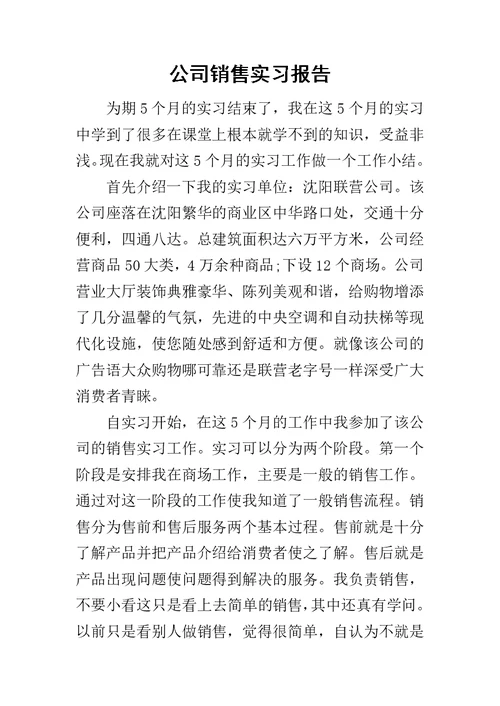 公司销售实习报告