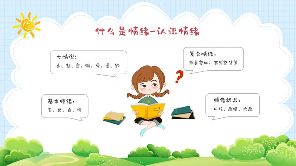 蓝绿色卡通清新花卉插画风幼儿教师情绪管理PPT课件幼儿园