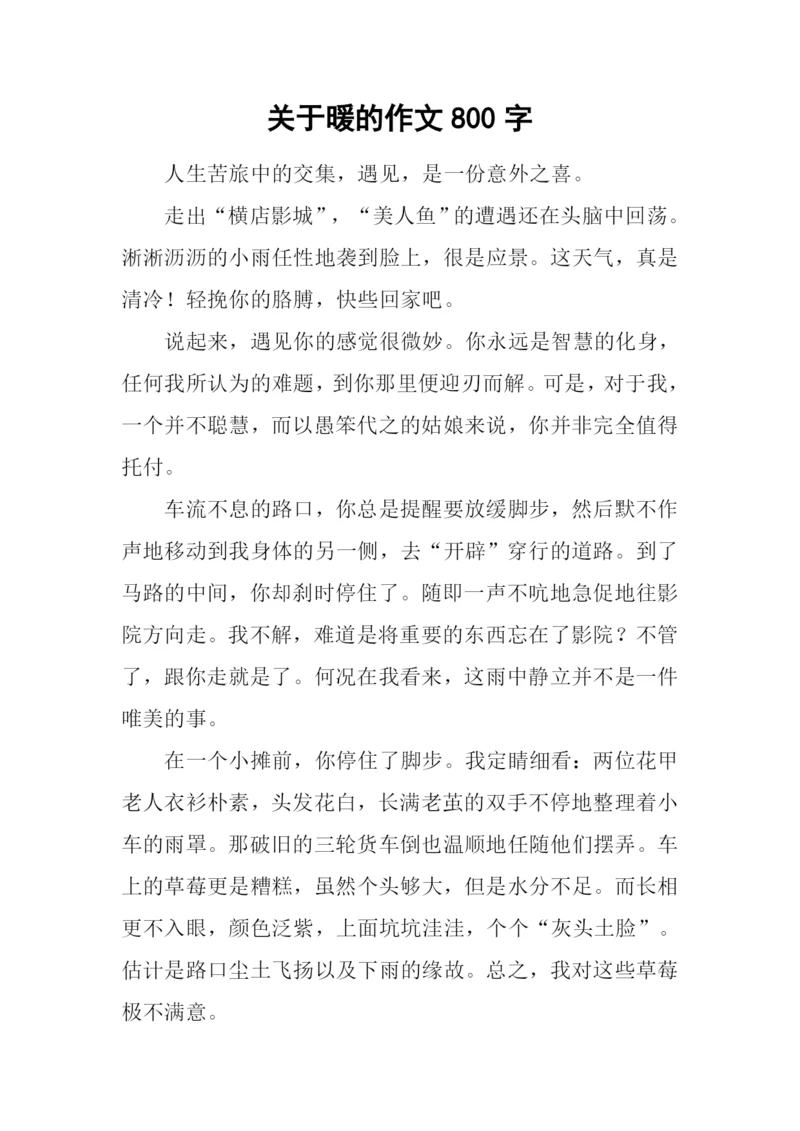 关于暖的作文800字.docx