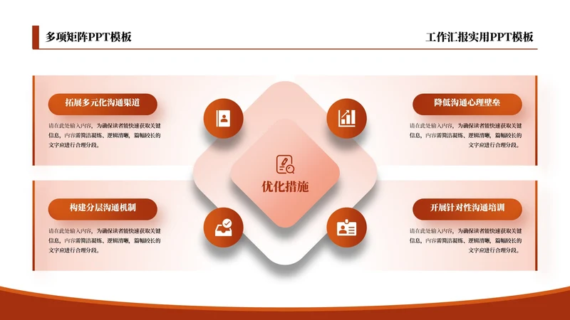 红色商务风4项矩阵PPT单页