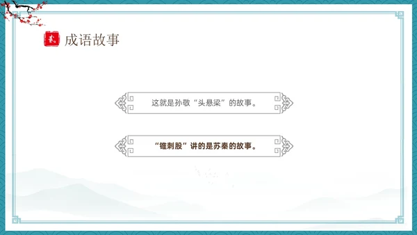 绿色古风卡通儿童中国成语故事悬梁刺股故事介绍PPT