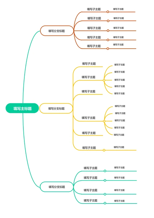 三色简约横版基础思维导图