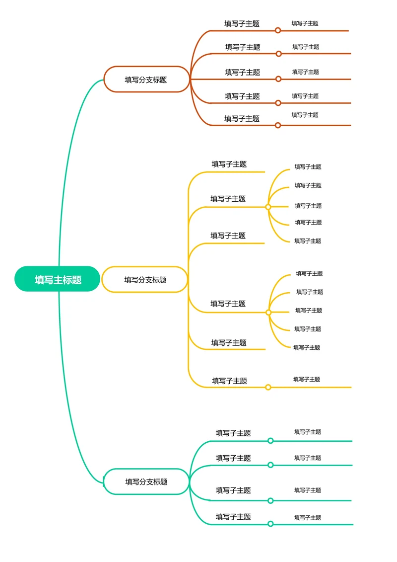 三色简约横版基础思维导图