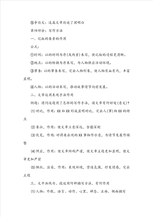 小学语文阅读理解答题实用万能公式
