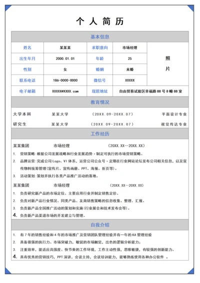个人表格简历