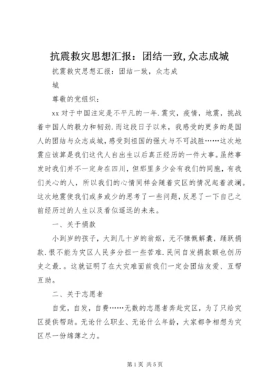 抗震救灾思想汇报：团结一致,众志成城.docx