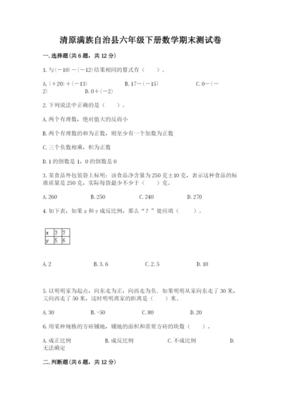 清原满族自治县六年级下册数学期末测试卷精品.docx