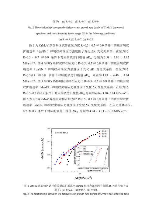 与CrMoV异种焊接接头疲劳裂纹扩展门槛值研究(1).docx