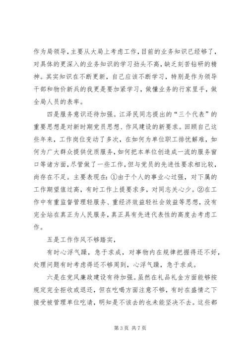 物价部门支部书记局长党性分析材料.docx