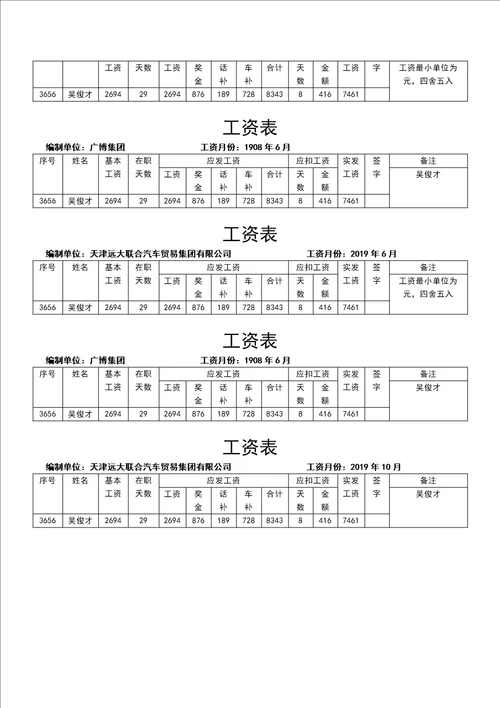 公司工资条word模板4篇