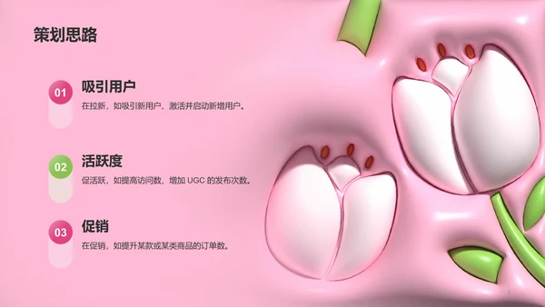 粉色郁金香3D膨胀女神节不止今天才耀眼活动营销策划PPT
