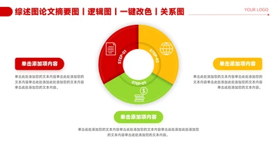 红色简约风3项圆环关系图PPT