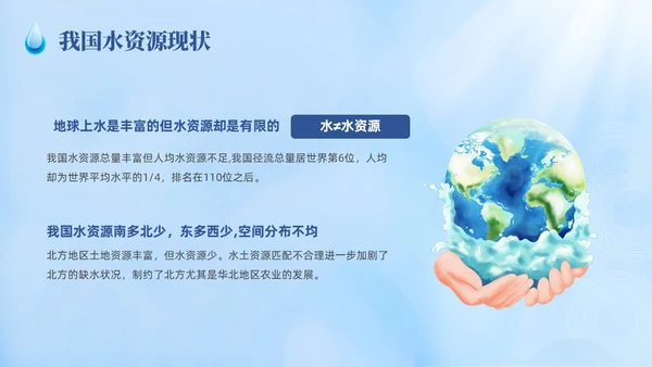 蓝色撕纸风节约用水主题班会世界水日