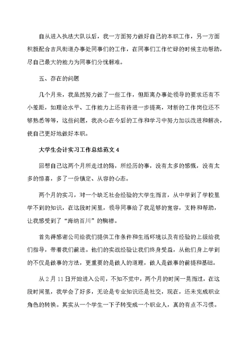 大学生会计实习工作总结范文