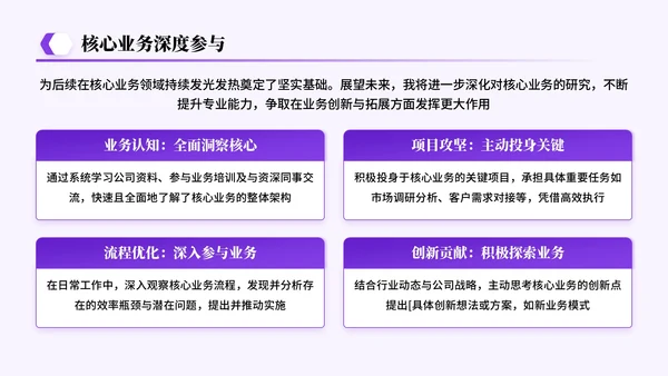紫色系简约风关于试用期总结工作成果展望答辩PPT模板