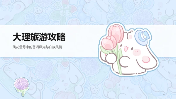 眠眠兔蓝色卡通风云南旅游攻略通用模版